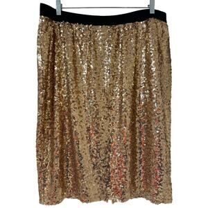 Worthington Woman 0X (XL) Gold Sequin Below Knee Skirt W Black Elastic Waistband